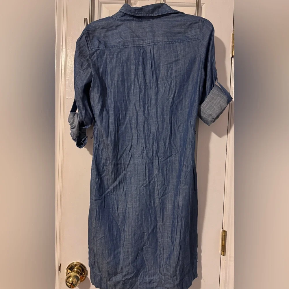 Banana Republic Chambray Blue Denim Shirt Dress Metal Buttons 100% Lyocell